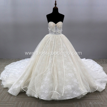 Elegant Tulle Lace Appliques off the shoulder Ball Gown Wedding Dress For Bridal